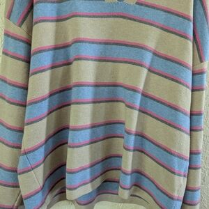 Chic Striped Beige and Blue Women's Sweater